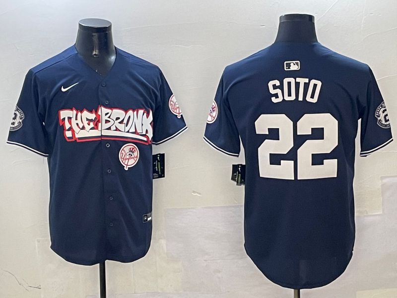 Men New York Yankees 22 Soto Drak Blue four generations Joint Name 2025 Nike MLB Jersey style 6